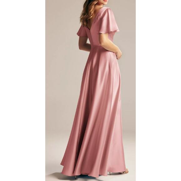 AW BRIDAL 20 3x plus rose quartz pink satin Bridesmaid Furst Maxi Dress B165 - Picture 3 of 6